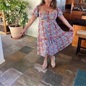 Lost and Wander mid length floral dress with sweet heart neckline.